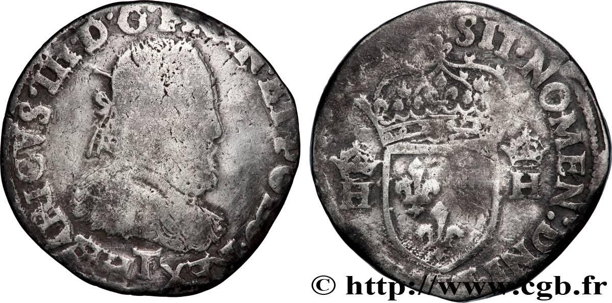 HENRI III Teston, 3e type s.m. Nantes B+/TB