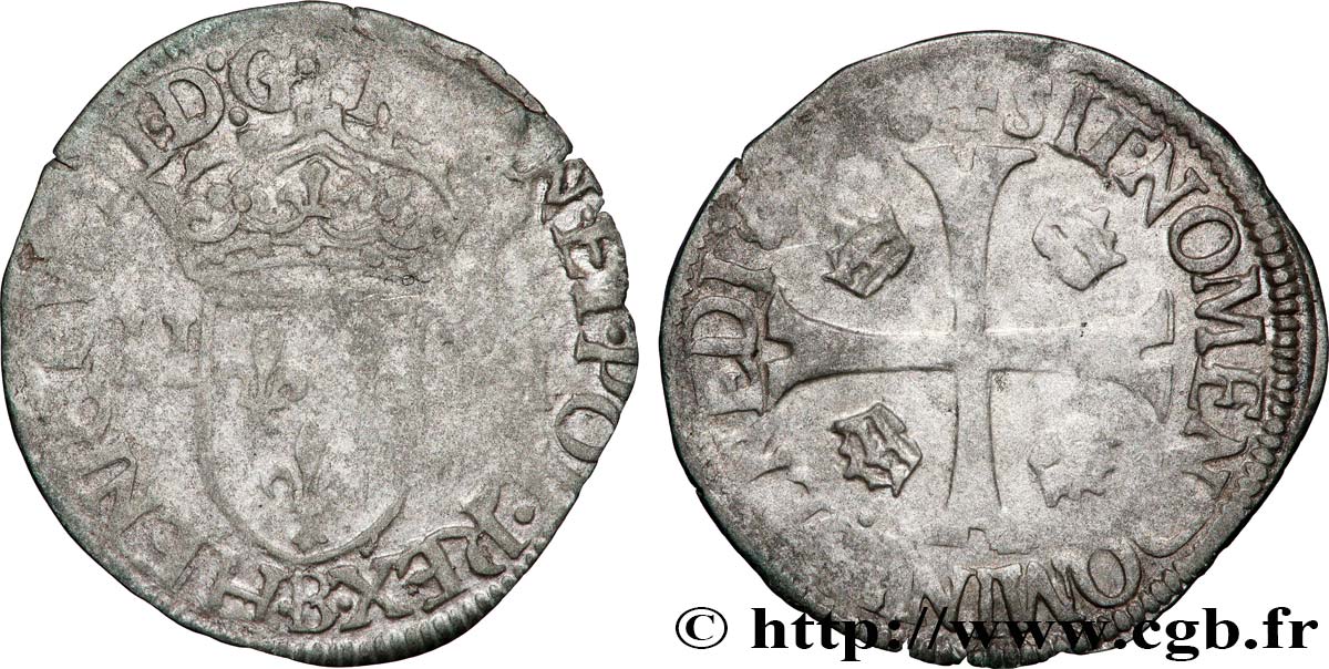 HENRI III Douzain aux deux H, 1er type 1576 Rouen TB+