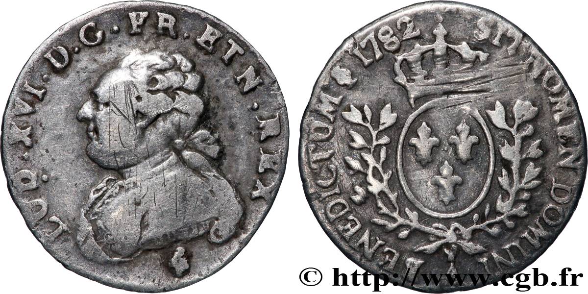 LOUIS XVI Vingtième d’écu aux branches d’olivier 1782 Paris TB+
