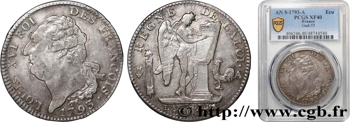 LOUIS XVI Écu dit &nbsp;au génie&nbsp;, légende FRANÇOIS 1793 Paris XF40
