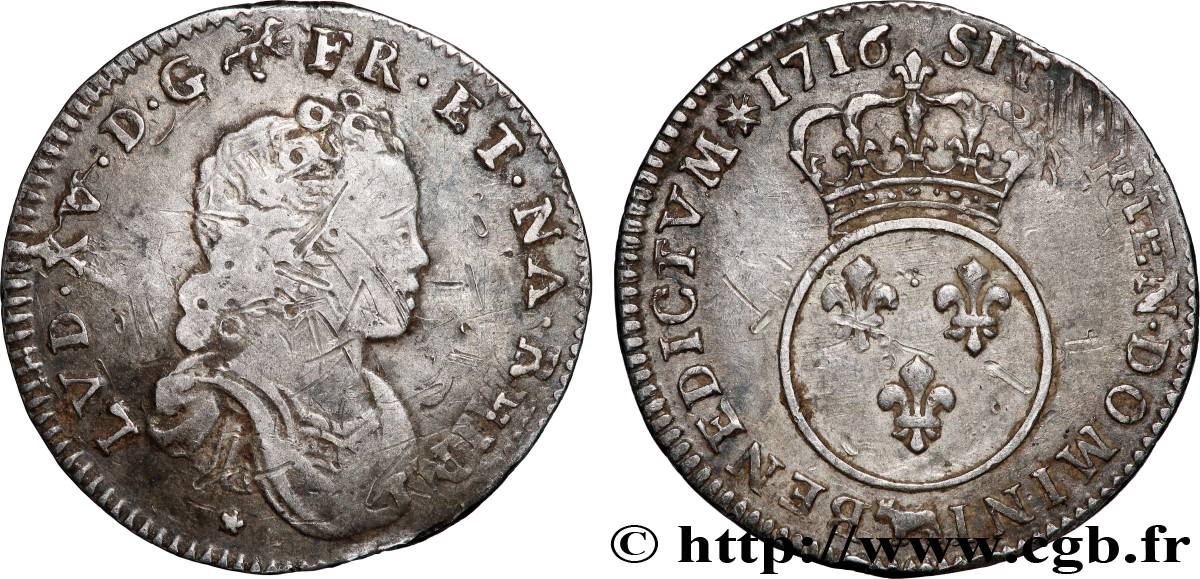 LOUIS XV DIT LE BIEN AIMÉ Dixième d’écu dit “vertugadin” de Béarn 1716 Pau TB+/TTB