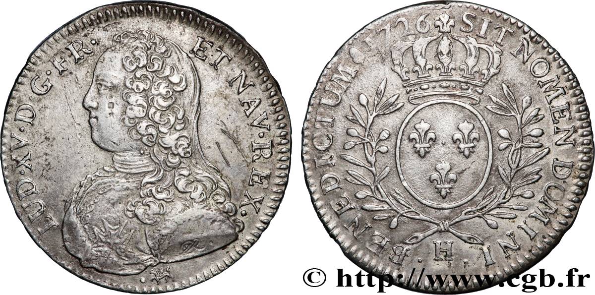 LOUIS XV &nbsp;THE WELL-BELOVED&nbsp; Demi-écu aux branches d&nbsp;olivier, buste habillé 1726 La Rochelle VF/XF