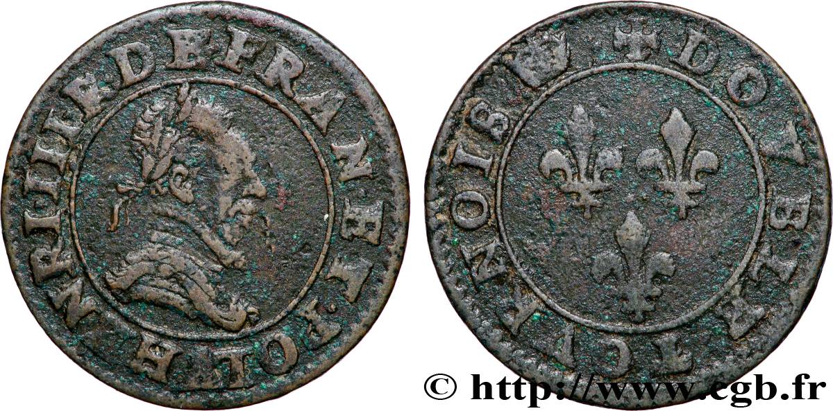 LA LIGUE. MONNAYAGE AU NOM D&nbsp;HENRI III Double tournois, type de Paris n.d. Paris, Moulin des Étuves TB+