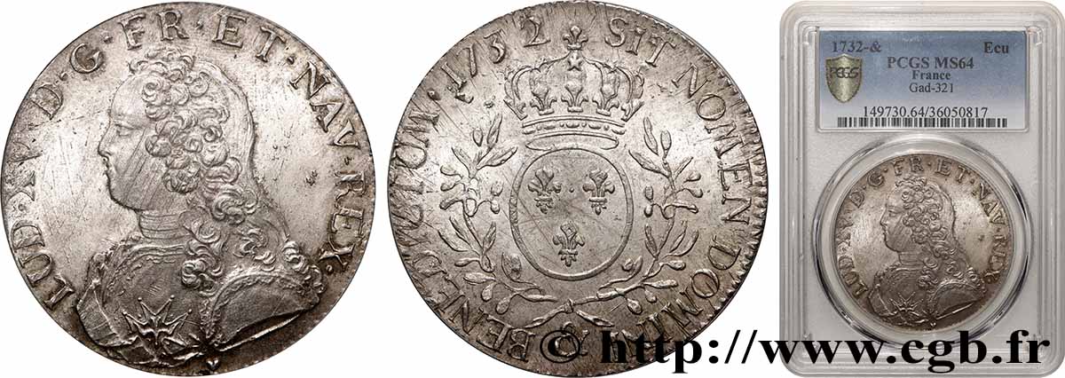 LOUIS XV DIT LE BIEN AIMÉ Écu aux branches d&nbsp;olivier, buste habillé 1732 Aix-en-Provence SPL64