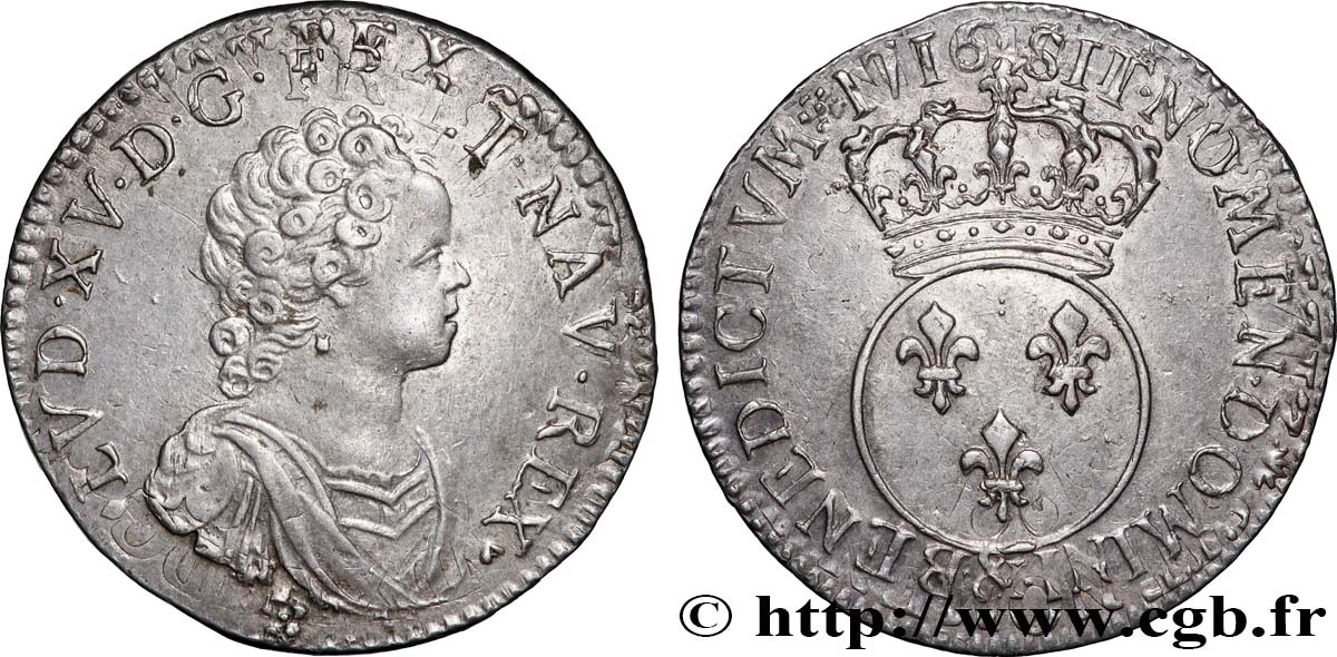 LOUIS XV THE BELOVED Quart d&nbsp;écu dit “vertugadin” 1716 Aix-en-Provence AU
