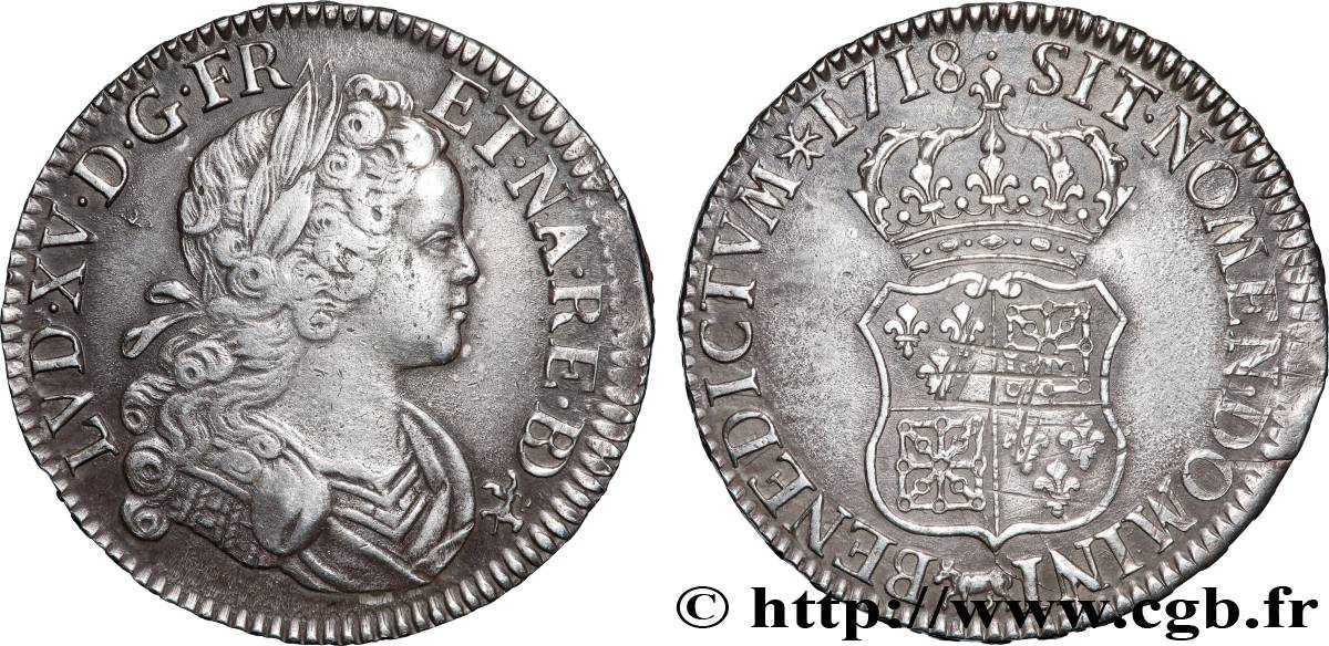 LOUIS XV THE BELOVED Écu dit &nbsp;de France-Navarre&nbsp; 1718 Pau AU