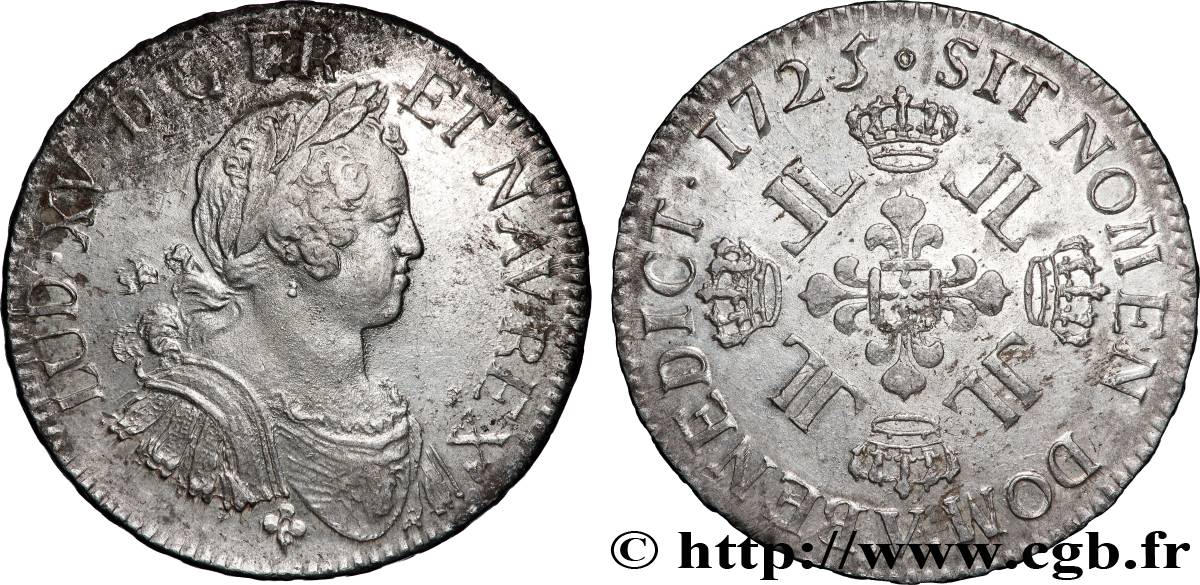 LOUIS XV THE BELOVED Écu à la croix fleurdelisée couronnée et aux huit L 1725 Troyes XF/AU