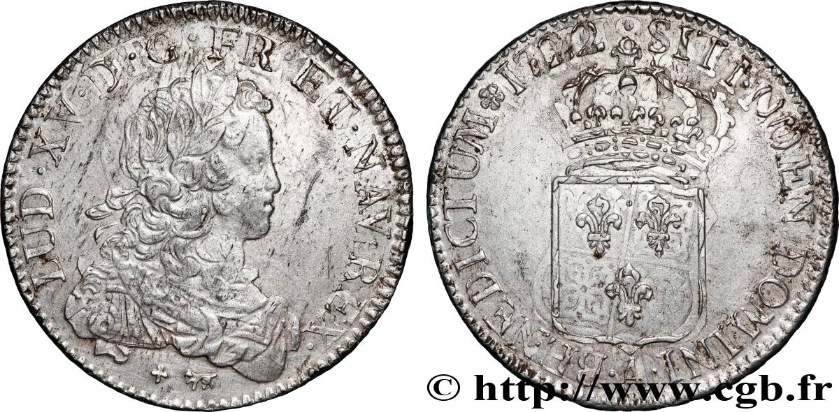 LOUIS XV &nbsp;THE WELL-BELOVED&nbsp; Écu dit &nbsp;de France&nbsp; 1722 Paris AU