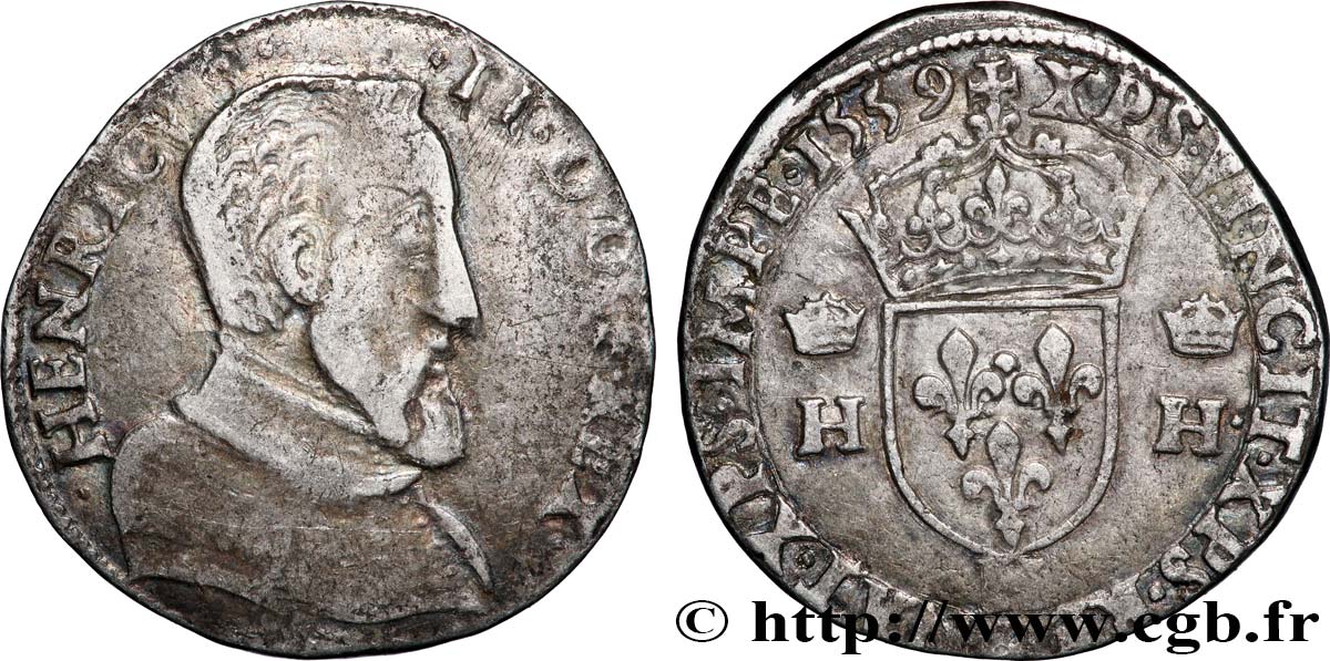 FRANÇOIS II. MONNAYAGE AU NOM D&nbsp;HENRI II Teston à la tête nue, 1er type 1559 La Rochelle TB/TTB
