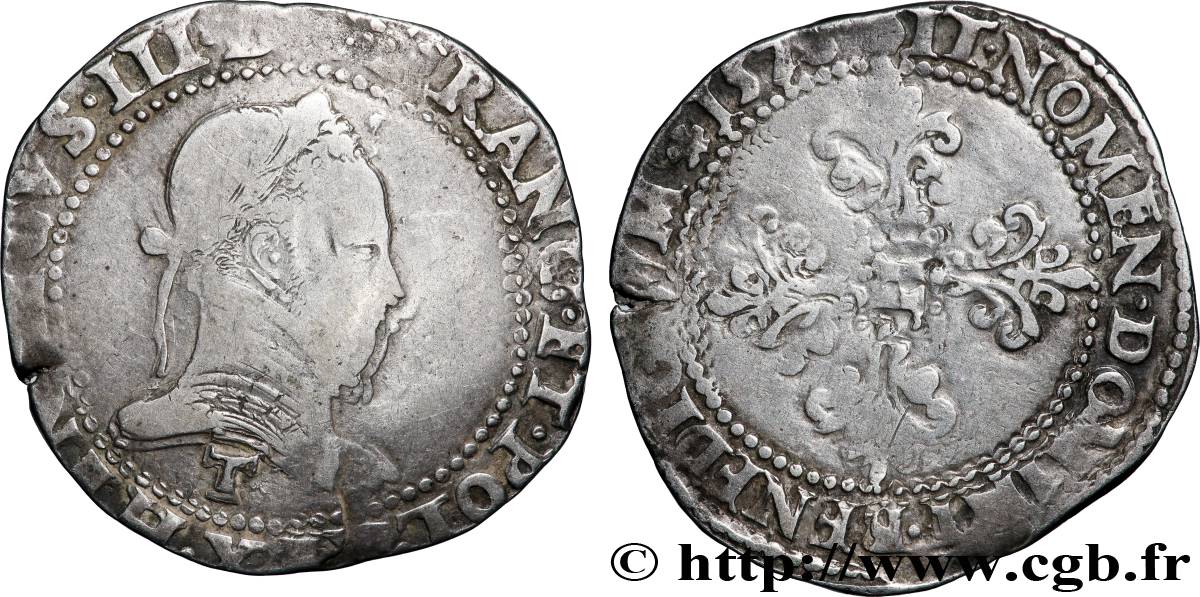 HENRI III Franc au col plat 1576 Nantes TB
