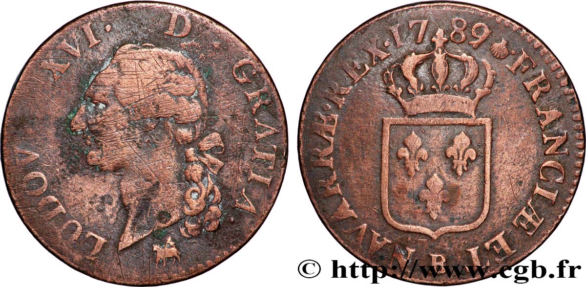 LOUIS XVI Sol dit &nbsp;à l&nbsp;écu&nbsp; 1789 Rouen fSS