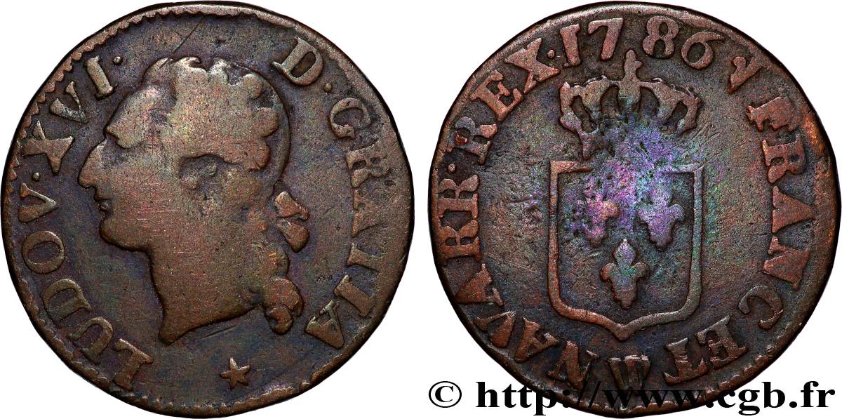 LOUIS XVI Liard dit &nbsp;à l&nbsp;écu&nbsp; 1786 Lille TB