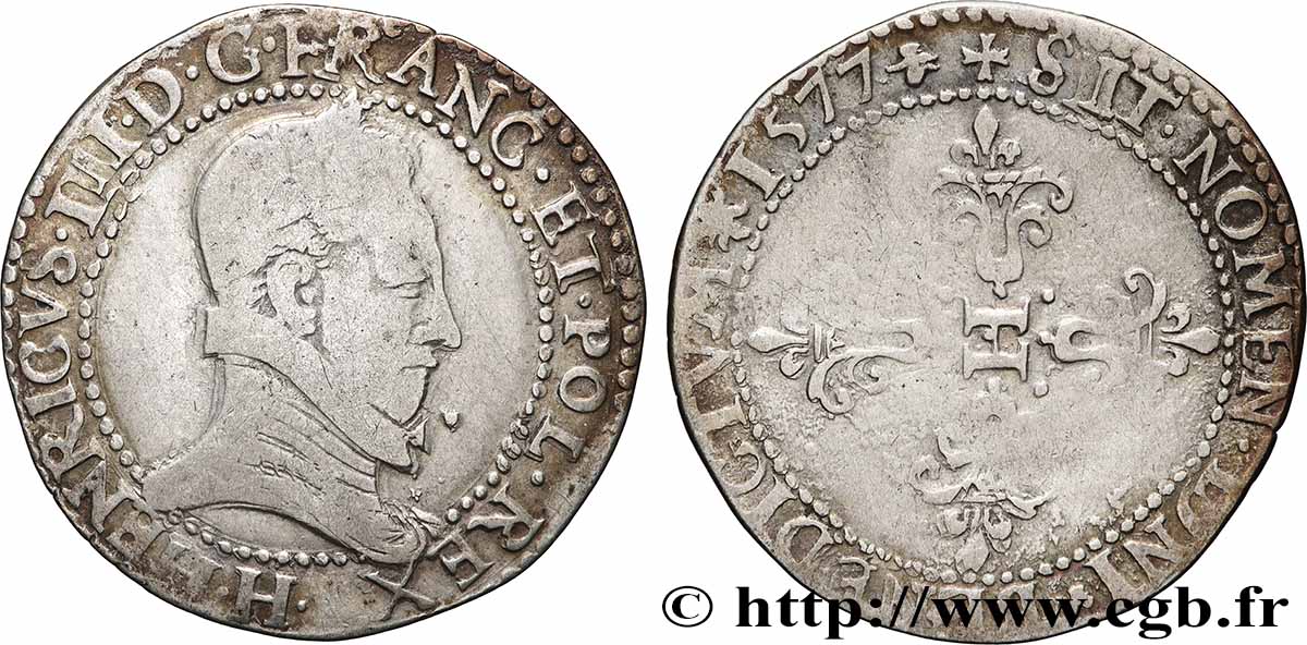 HENRI III Demi-franc au col plat 1577 La Rochelle TB/TB+