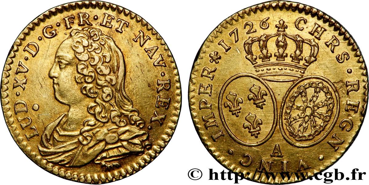 LOUIS XV DIT LE BIEN AIMÉ Demi-louis d&nbsp;or aux écus ovales, buste habillé 1726 Paris TTB+/SUP