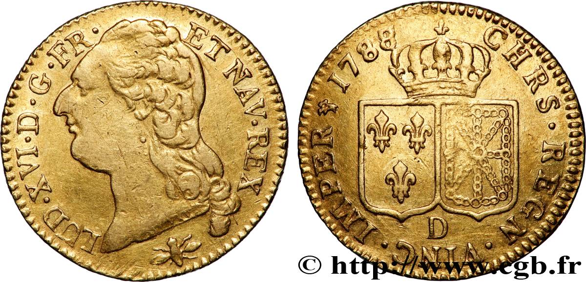 LOUIS XVI Louis d&nbsp;or aux écus accolés 1788 Lyon TB+/TTB