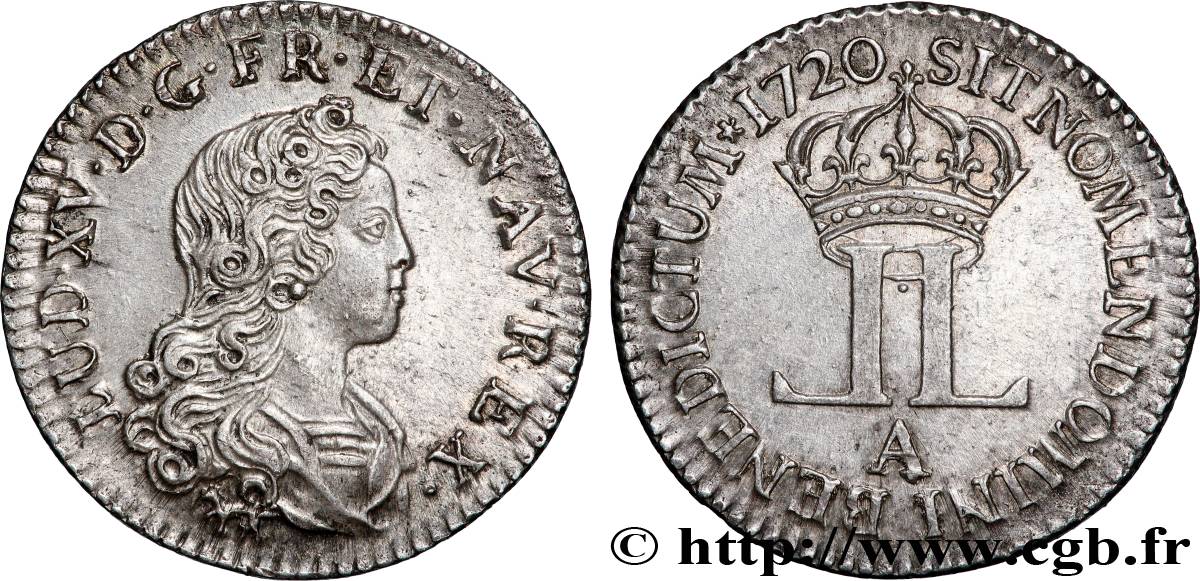 LOUIS XV DIT LE BIEN AIMÉ Livre d’argent dite &nbsp;de la Compagnie des Indes&nbsp; 1720 Paris SUP