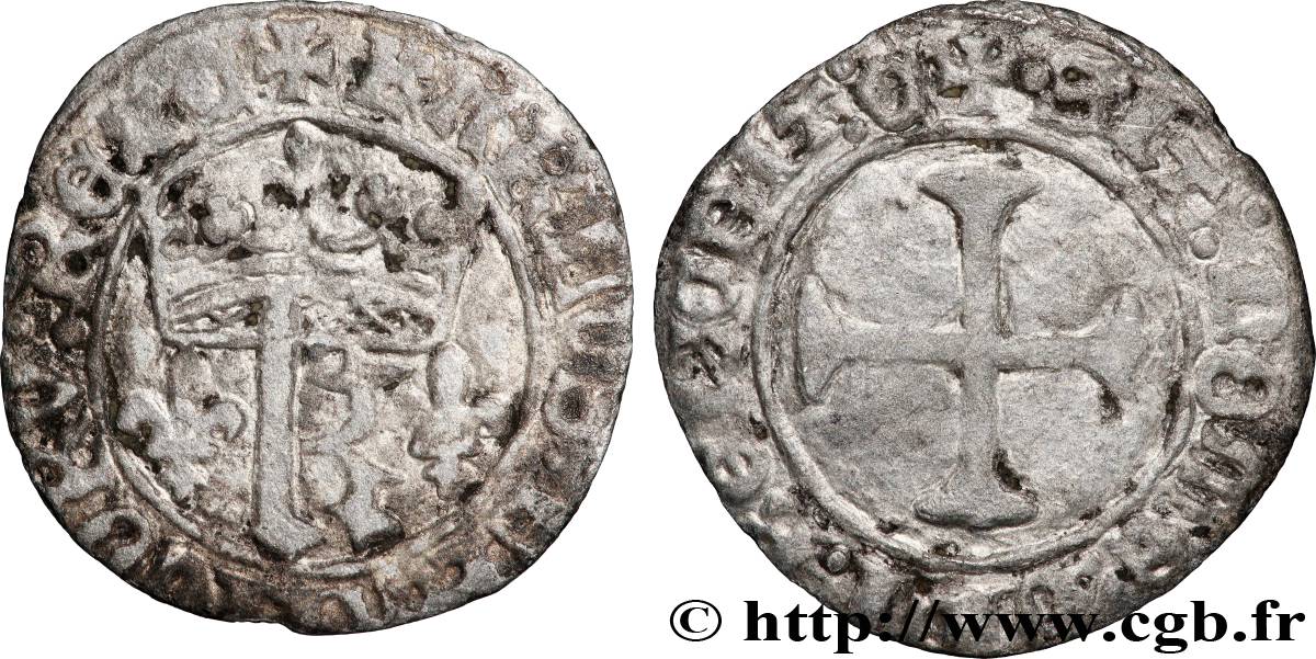 CHARLES VII LE VICTORIEUX Petit blanc au K ou des &nbsp;gens d&nbsp;armes&nbsp; s.m. Chinon TB+