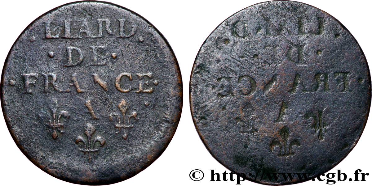 LOUIS XIV &nbsp;THE SUN KING&nbsp; Liard de cuivre, incus s.m. Corbeil fSS