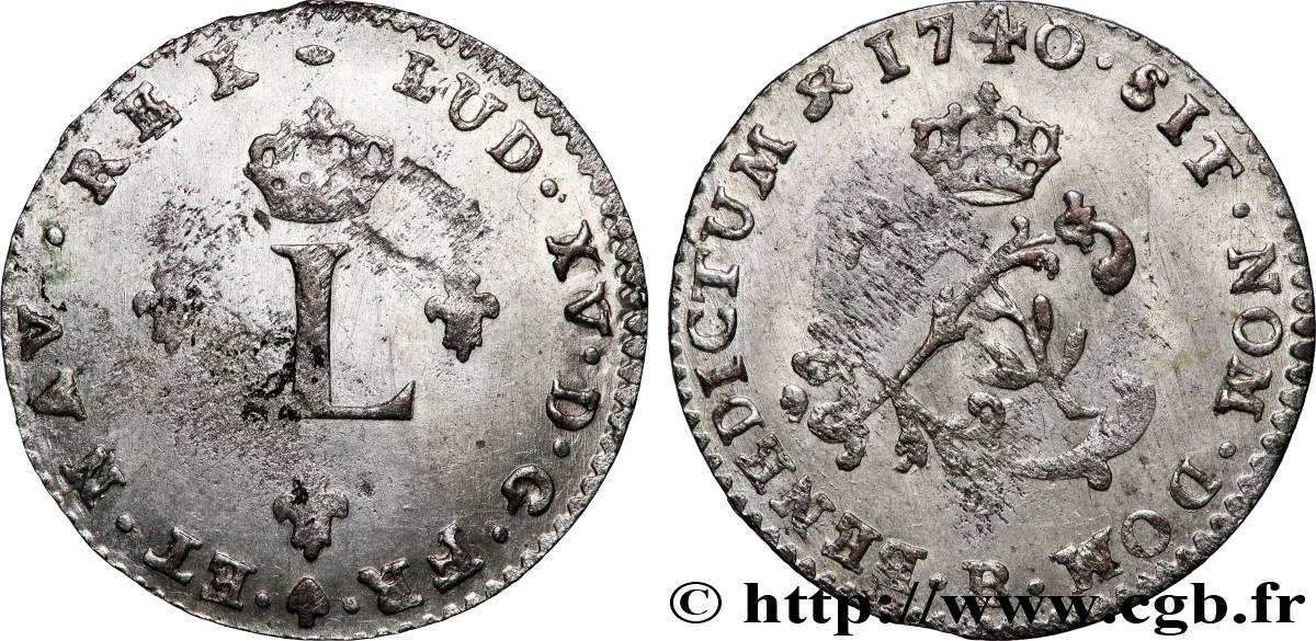 LOUIS XV DIT LE BIEN AIMÉ Double sol de billon 1740 Rouen SUP