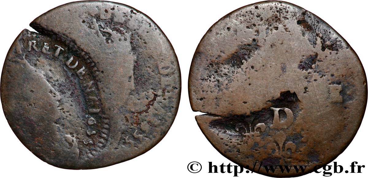 LOUIS XIV &nbsp;THE SUN KING&nbsp; Liard de cuivre, 2e type 1655 Vimy-en-Lyonnais (actuellement Neuville-sur-Saône) SGE