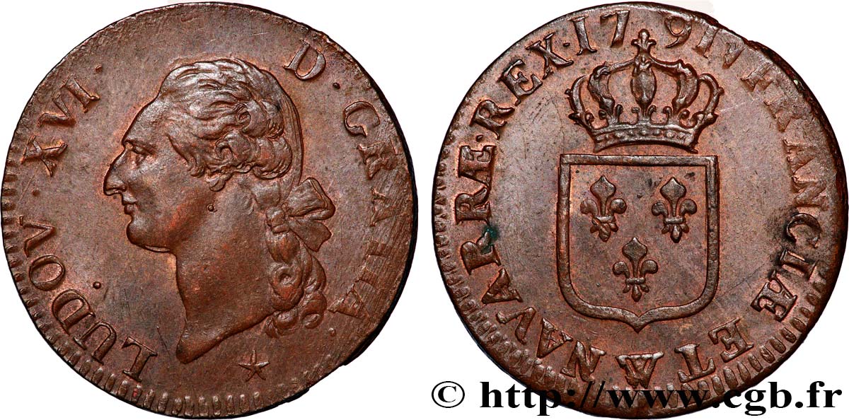 LOUIS XVI Sol dit &nbsp;à l&nbsp;écu&nbsp; 1791 Lille SUP/TTB+