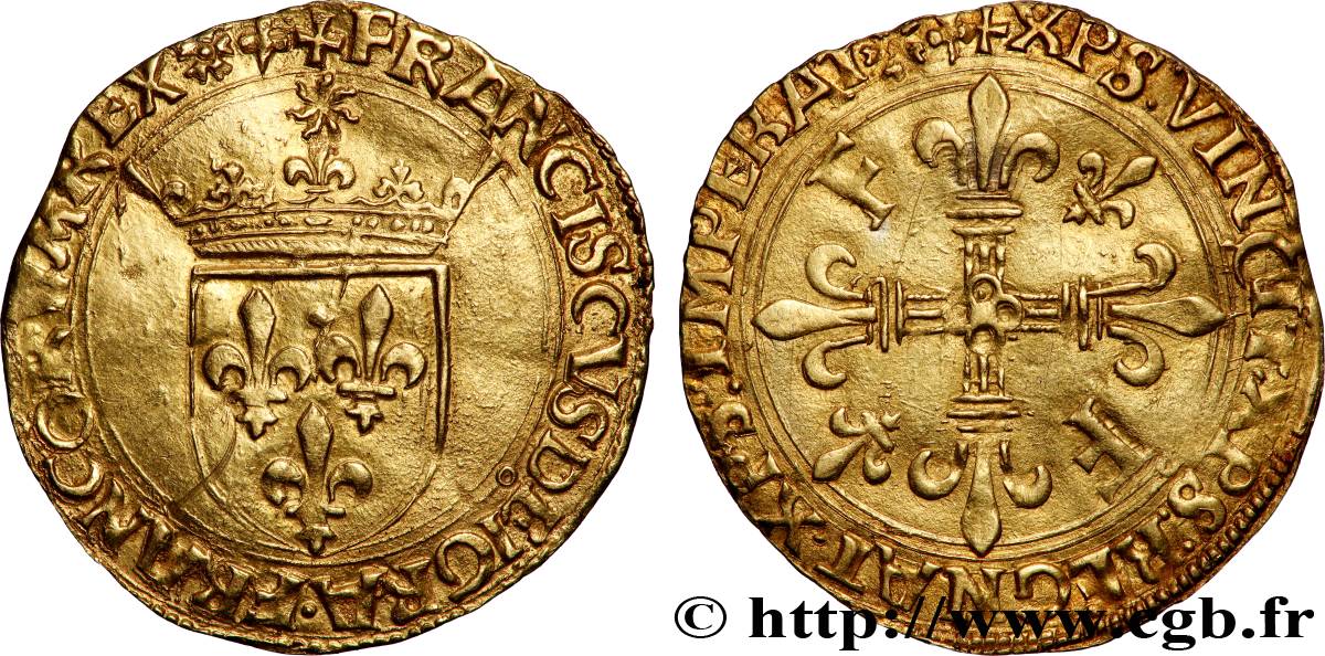 FRANÇOIS IER LE RESTAURATEUR DES LETTRES Écu d&nbsp;or au soleil, 5e type s.m. Lyon TTB+