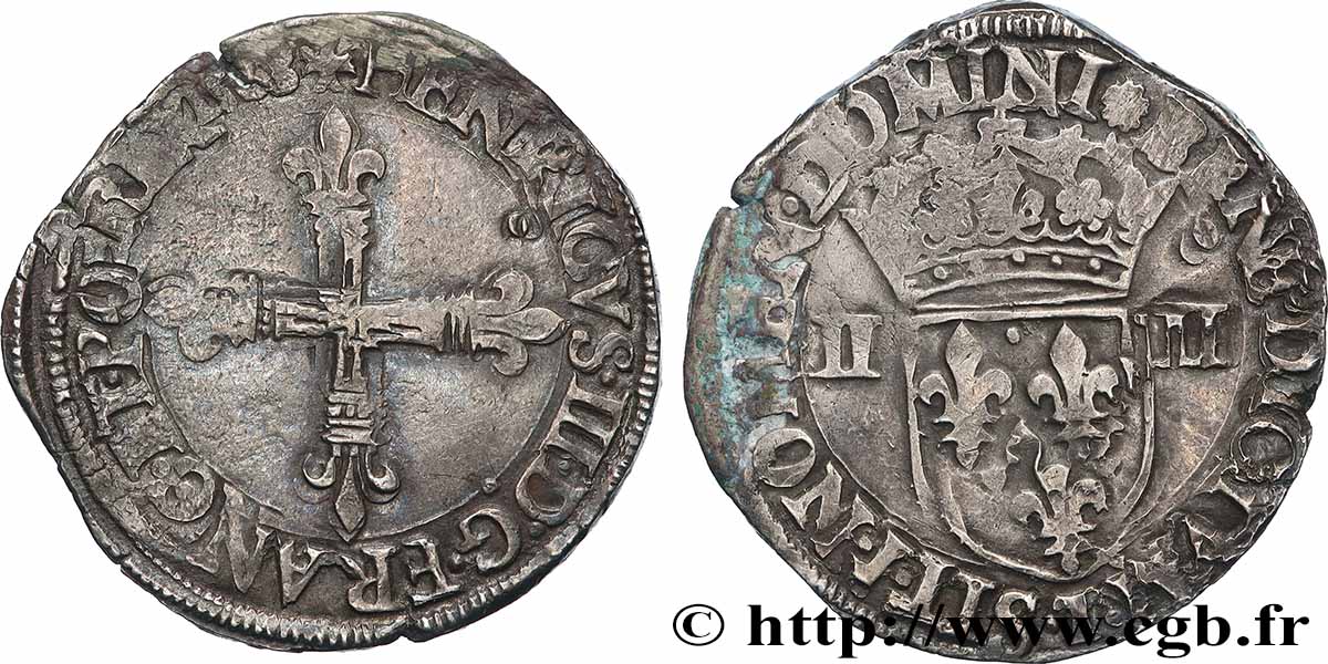 HENRY III Quart d&nbsp;écu, croix de face 1588 Nantes fSS