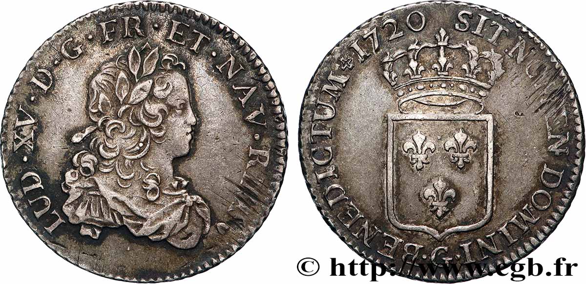 LOUIS XV DIT LE BIEN AIMÉ Tiers d&nbsp;écu de France 1720 Poitiers TTB+