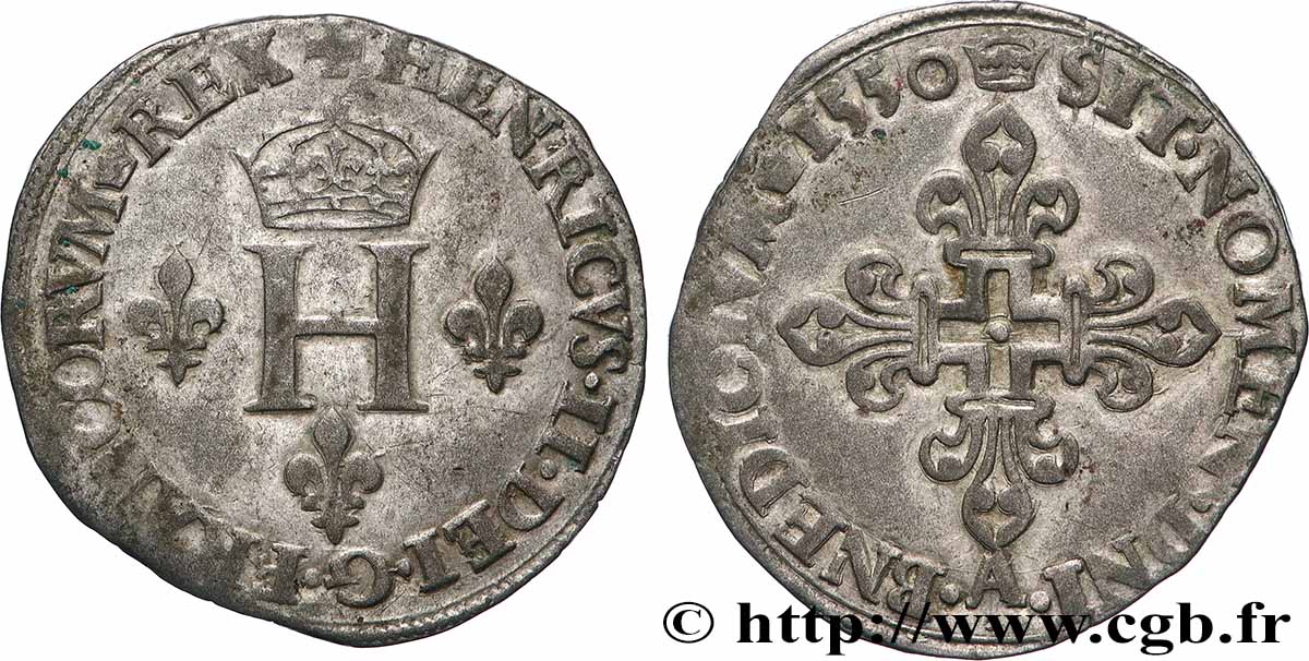 HENRY II Double sol parisis, ou six blancs ou &nbsp;gros de Nesle&nbsp; 1550 Paris, Moulin de Nesle fVZ