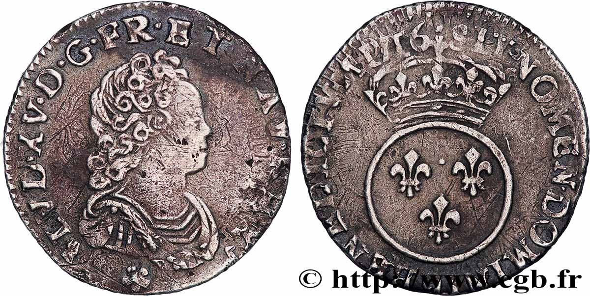 LOUIS XV DIT LE BIEN AIMÉ Dixième d&nbsp;écu dit &nbsp;vertugadin&nbsp; 1716 Rennes TTB