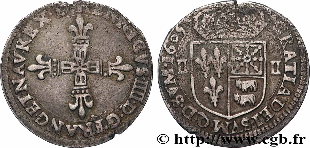 HENRY IV Quart d&nbsp;écu de Béarn 1605 Pau q.SPL
