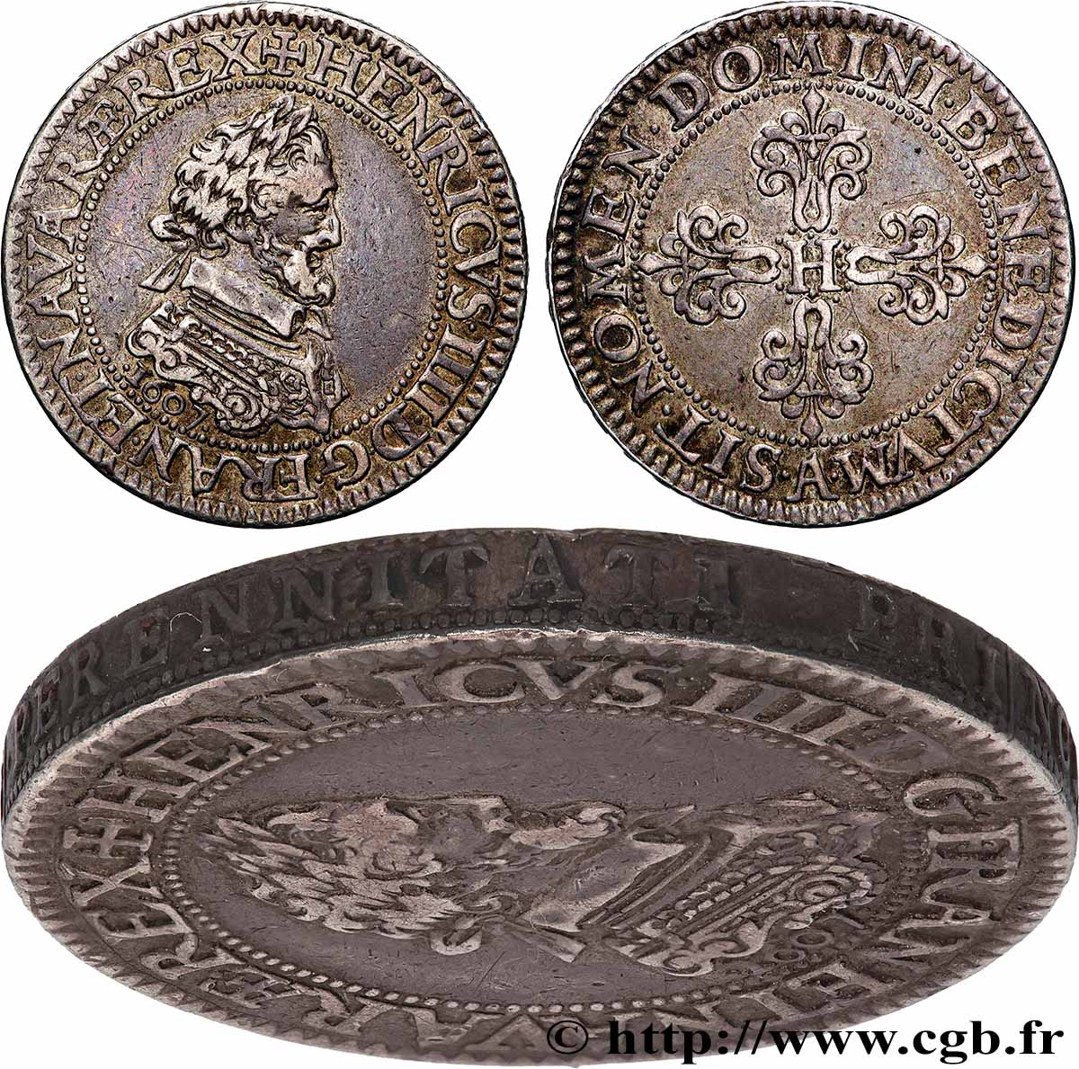 HENRY IV Piéfort de masse quadruple du quart de franc 1607 Paris, Moulin du Louvre AU/AU