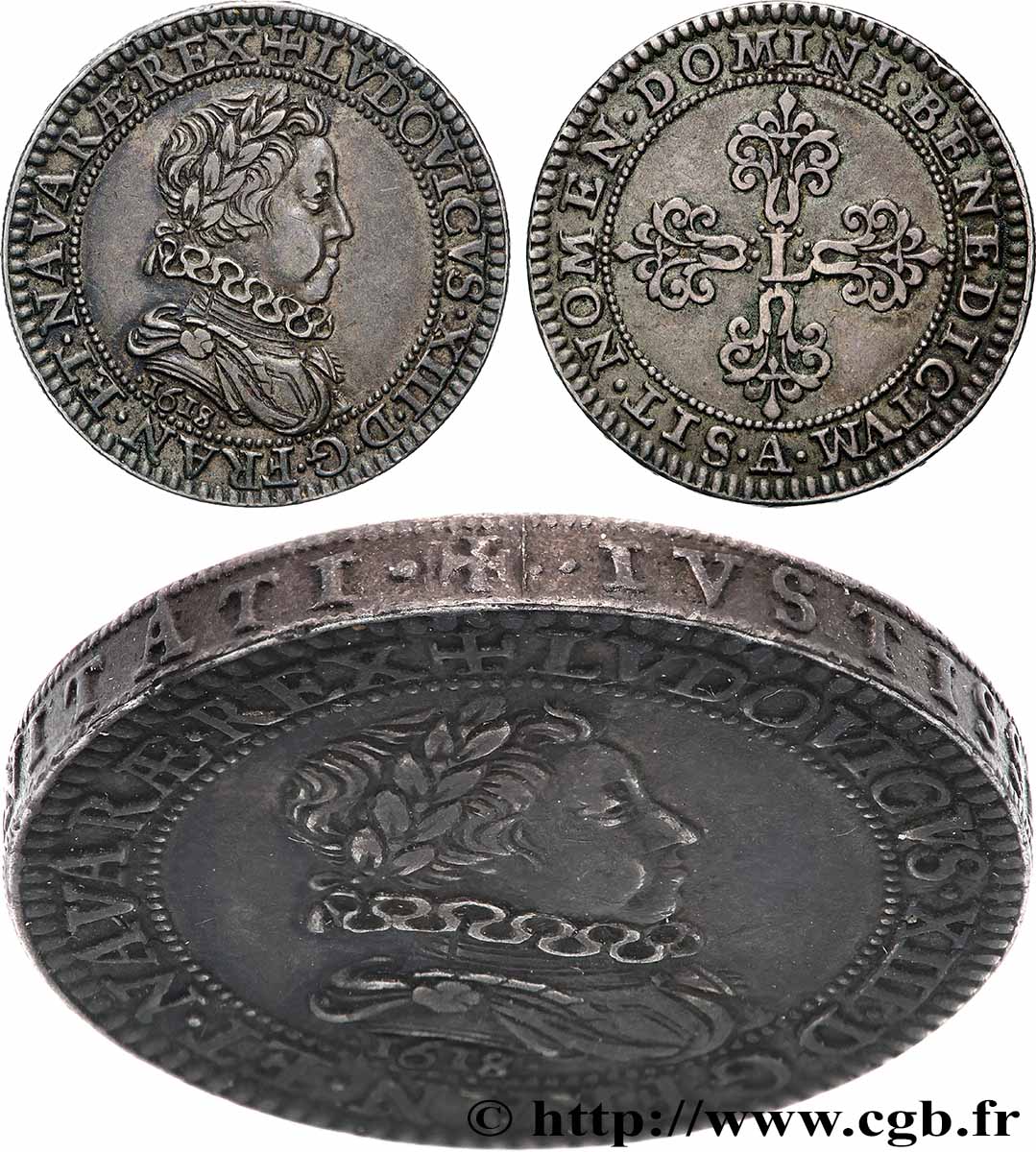 LOUIS XIII Piéfort de masse quadruple du quart de franc de Nicolas Briot 1618 Paris AU/AU