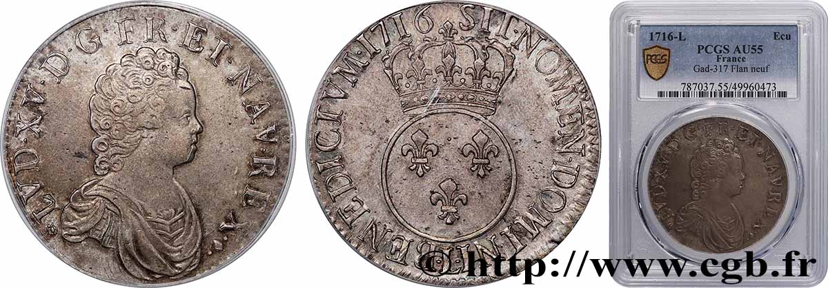 LOUIS XV DIT LE BIEN AIMÉ Écu dit &nbsp;vertugadin&nbsp; 1716 Bayonne SUP55