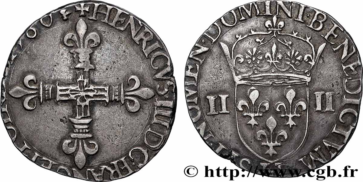 HENRY III Quart d&nbsp;écu, croix de face 1580 La Rochelle fVZ