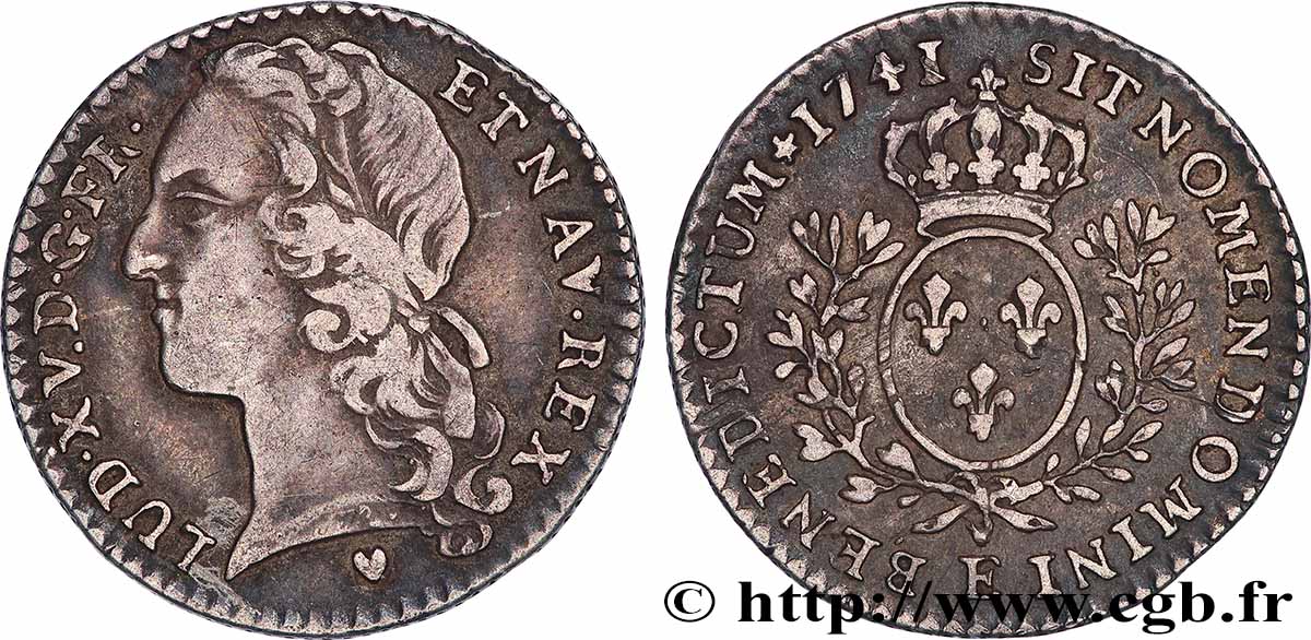 LOUIS XV DIT LE BIEN AIMÉ Dixième d&nbsp;écu aux branches d’olivier, tête ceinte d’un bandeau 1741 Tours TTB