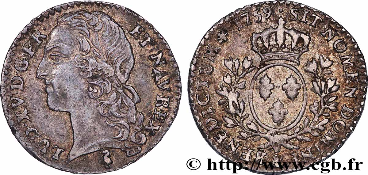 LOUIS XV DIT LE BIEN AIMÉ Dixième d&nbsp;écu aux branches d’olivier, tête ceinte d’un bandeau 1759 Paris TTB+/TTB