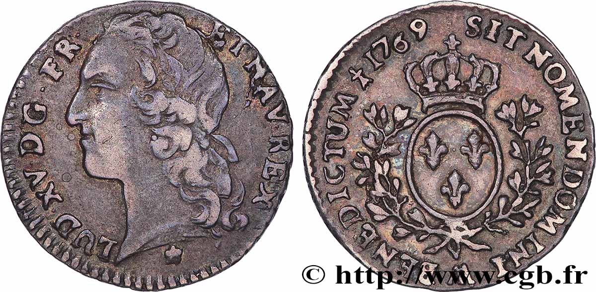 LOUIS XV DIT LE BIEN AIMÉ Dixième d&nbsp;écu aux branches d’olivier, tête ceinte d’un bandeau 1769 Metz TTB