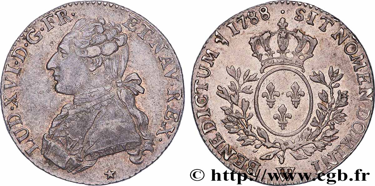 LOUIS XVI Cinquième d&nbsp;écu aux branches d&nbsp;olivier 1788 Lille TTB+