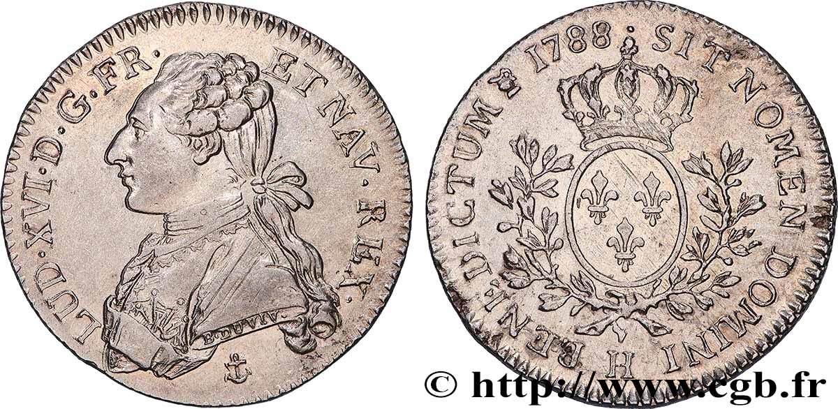 LOUIS XVI Cinquième d&nbsp;écu aux branches d&nbsp;olivier 1788 La Rochelle SUP/TTB+