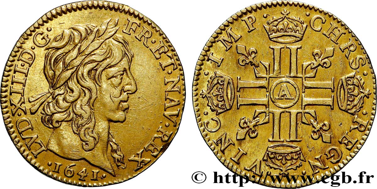 LOUIS XIII LE JUSTE Demi-louis d&nbsp;or aux huit L (effigie de Jean Warin) 1641 Paris TTB+