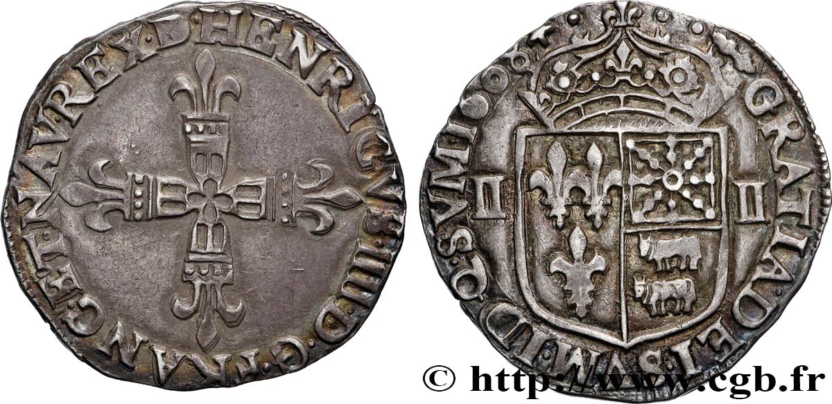 HENRI IV LE GRAND Quart d&nbsp;écu de Béarn 1608 Morlaàs SUP/TTB+