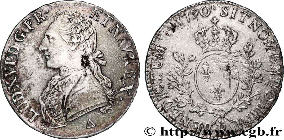 LOUIS XVI Écu aux branches d&nbsp;olivier 1790 Orléans BB
