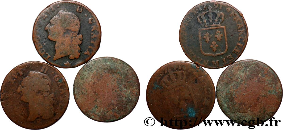 LOUIS XVI Sols dits &nbsp;à l&nbsp;écu&nbsp;, lot de 3 ex. n.d. Ateliers divers lot