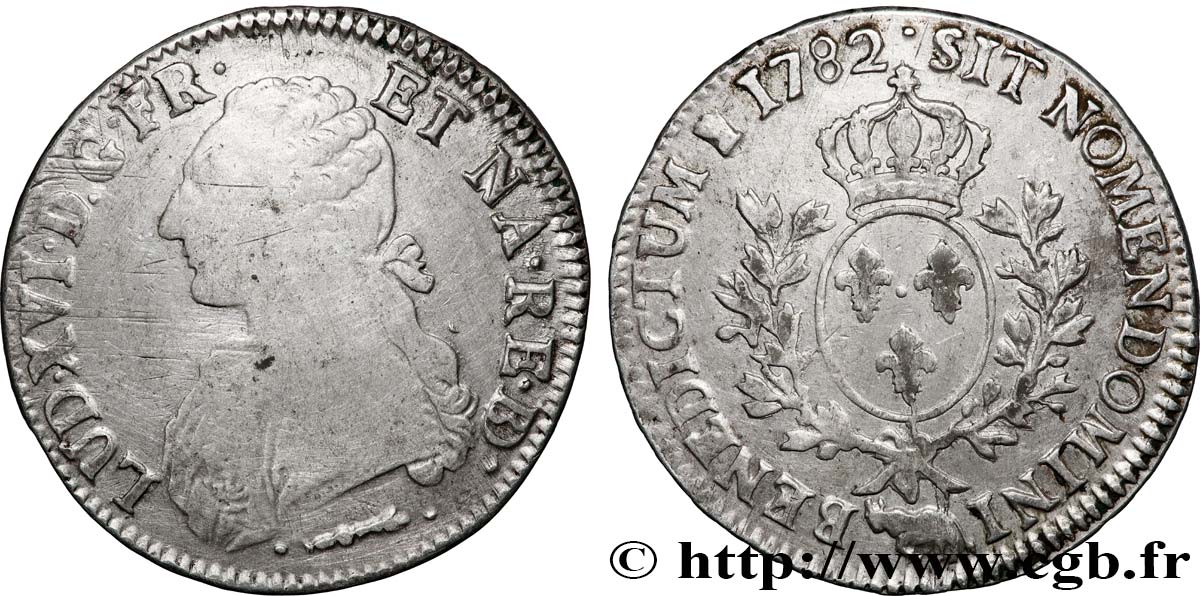 LOUIS XVI Écu aux branches d&nbsp;olivier 1782 Pau VF/VF