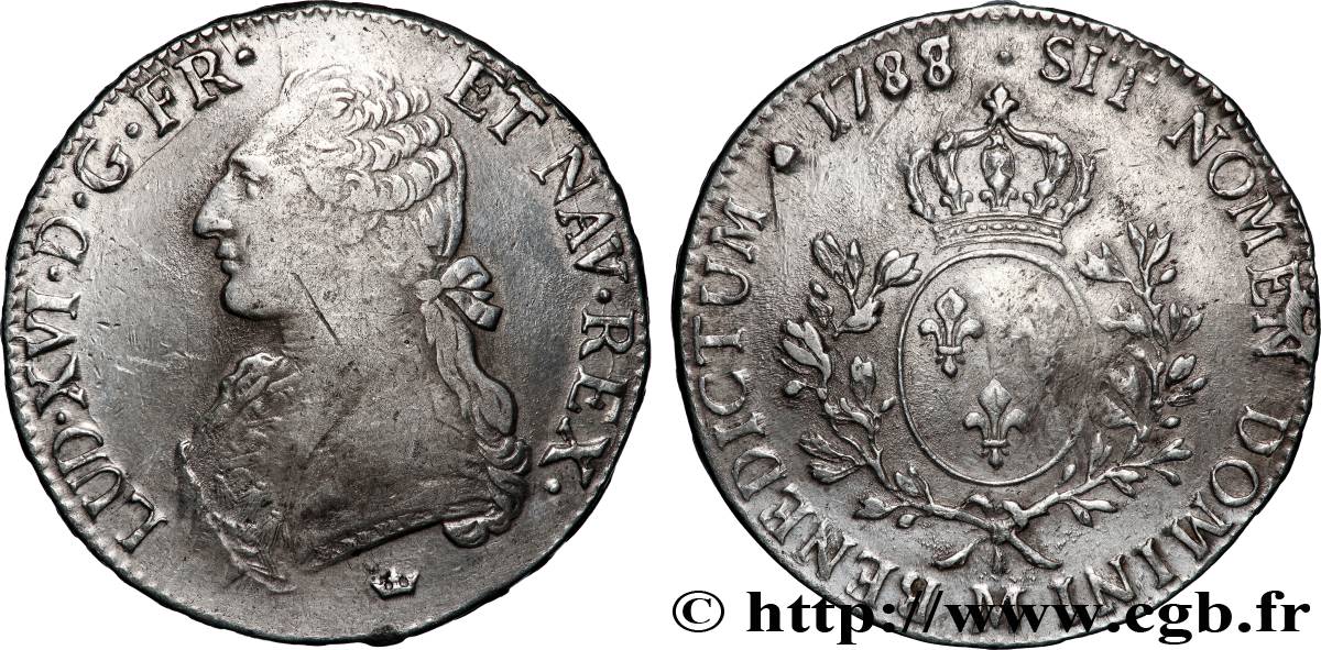 LOUIS XVI Écu aux branches d&nbsp;olivier 1788 Toulouse VF