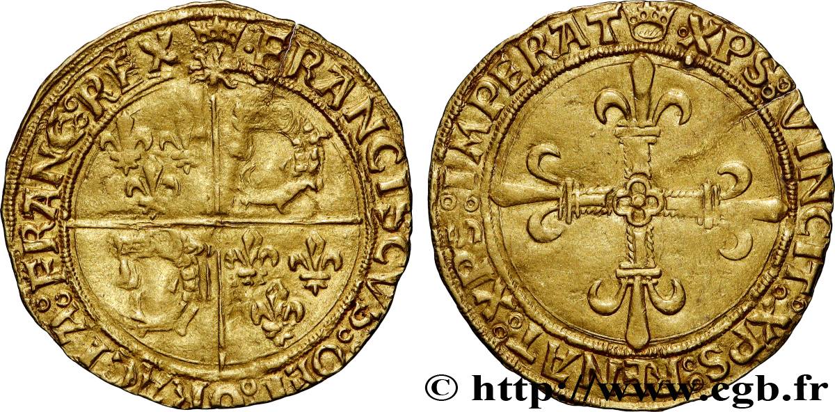 FRANCOIS I Écu d&nbsp;or au soleil du Dauphiné, 1er type s.m. Crémieu BB/q.SPL