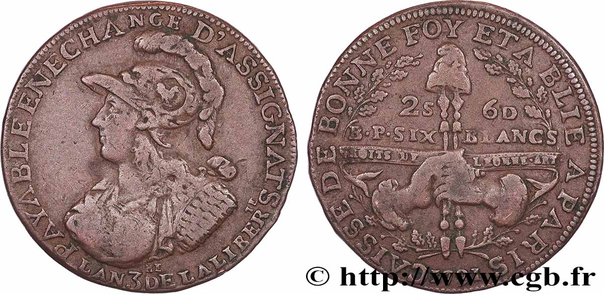 CONFIANCE (MONNAIES DE...) Six blancs de Montagny 1791  TB+/TTB