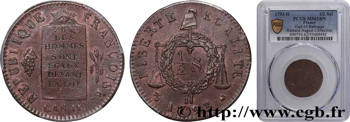 LA CONVENTION Demi-sol dit &nbsp;à la table de loi&nbsp;, refrappe 1793 La Rochelle SUP62