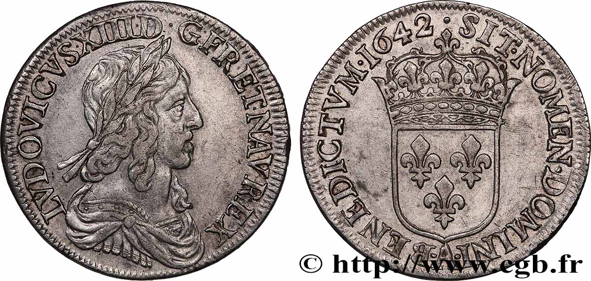 LOUIS XIII  Demi-écu, buste drapé et cuirassé (2e buste de Jean Warin) 1642 Paris, Monnaie de Matignon q.SPL